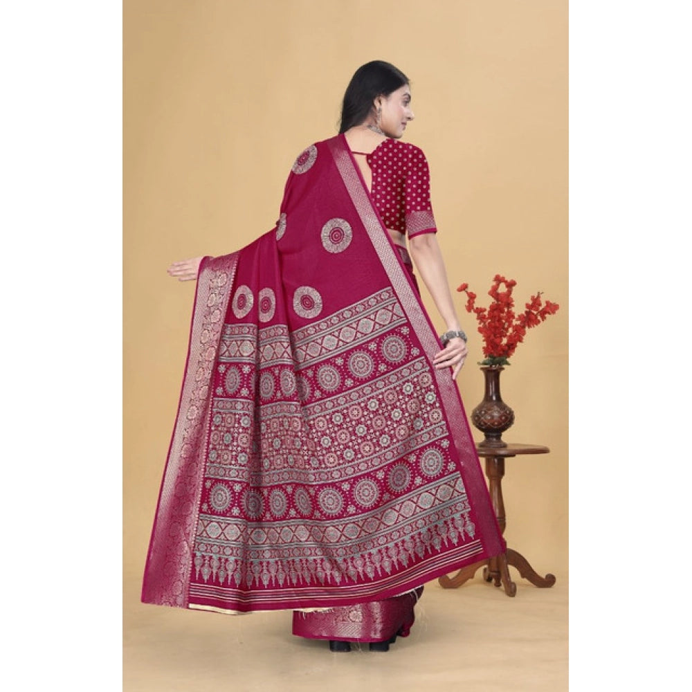 Women's Art Silk Printed Saree With Unstitched Blouse 5.5Mtr (Pink)