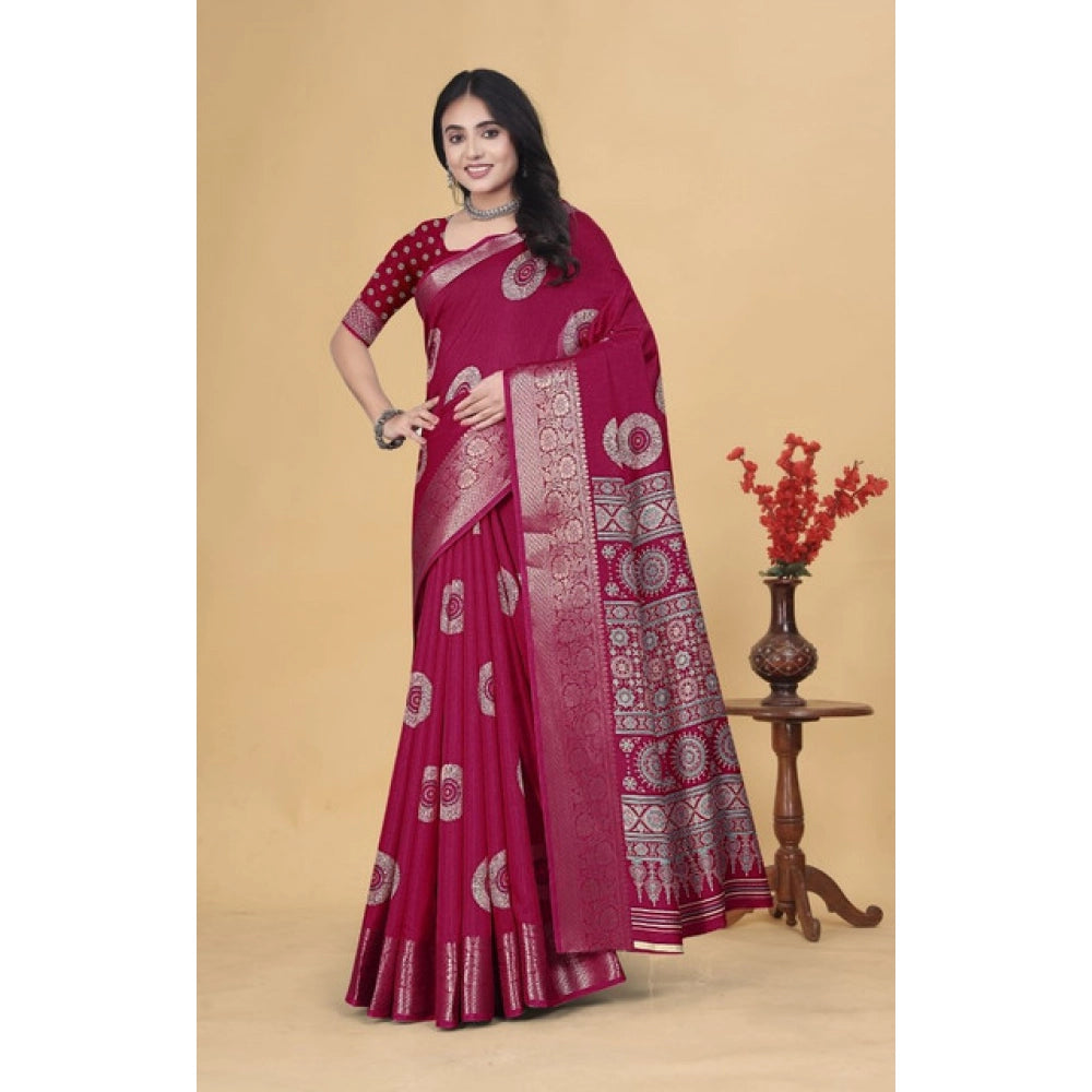 Women's Art Silk Printed Saree With Unstitched Blouse 5.5Mtr (Pink)