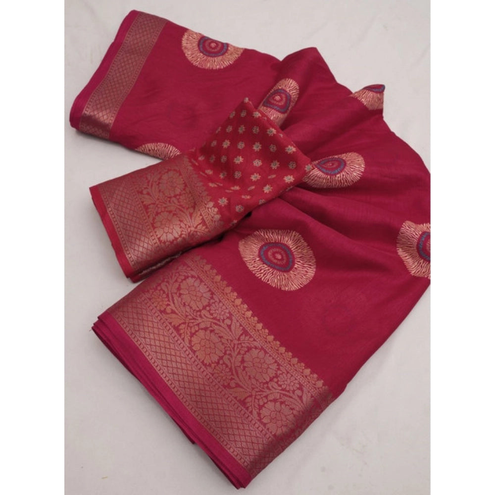 Women's Art Silk Printed Saree With Unstitched Blouse 5.5Mtr (Pink)