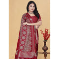 Women's Art Silk Printed Saree With Unstitched Blouse 5.5Mtr (Red)