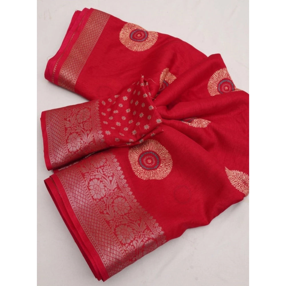 Women's Art Silk Printed Saree With Unstitched Blouse 5.5Mtr (Red)