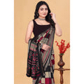 Women's Dupion Silk Block Printed Saree With Unstitched Blouse 5.5Mtr (Multicolor)