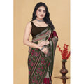 Women's Dupion Silk Block Printed Saree With Unstitched Blouse 5.5Mtr (Multicolor)