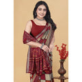 Women's Dupion Silk Block Printed Saree With Unstitched Blouse 5.5Mtr (Multicolor)