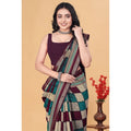 Women's Dupion Silk Block Printed Saree With Unstitched Blouse 5.5Mtr (Multicolor)