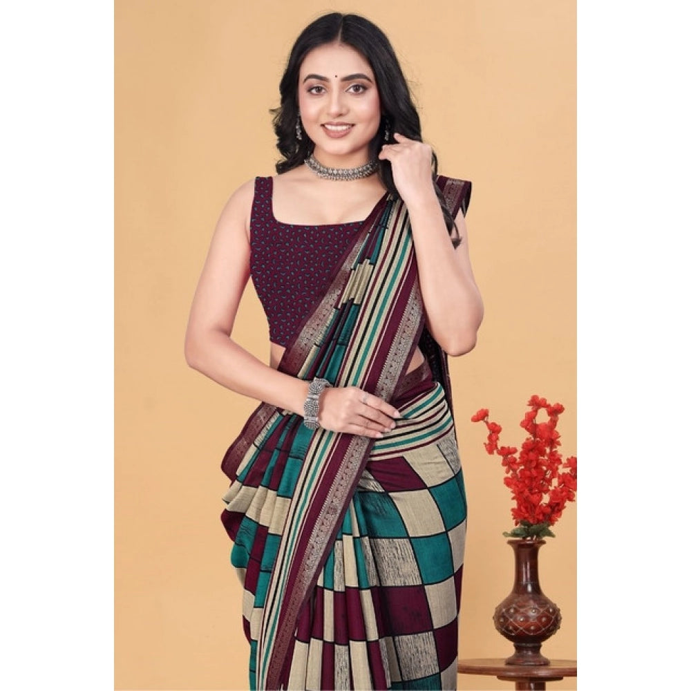 Women's Dupion Silk Block Printed Saree With Unstitched Blouse 5.5Mtr (Multicolor)