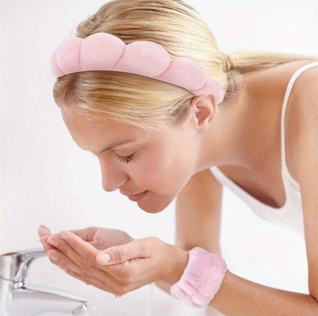 Generic Spa Headband And Wristband Set (Pink)