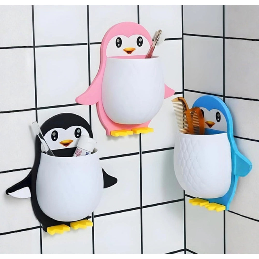 Pack of 3 Wall Mounted Penguin Design Toothpaste Holder (Multicolor)
