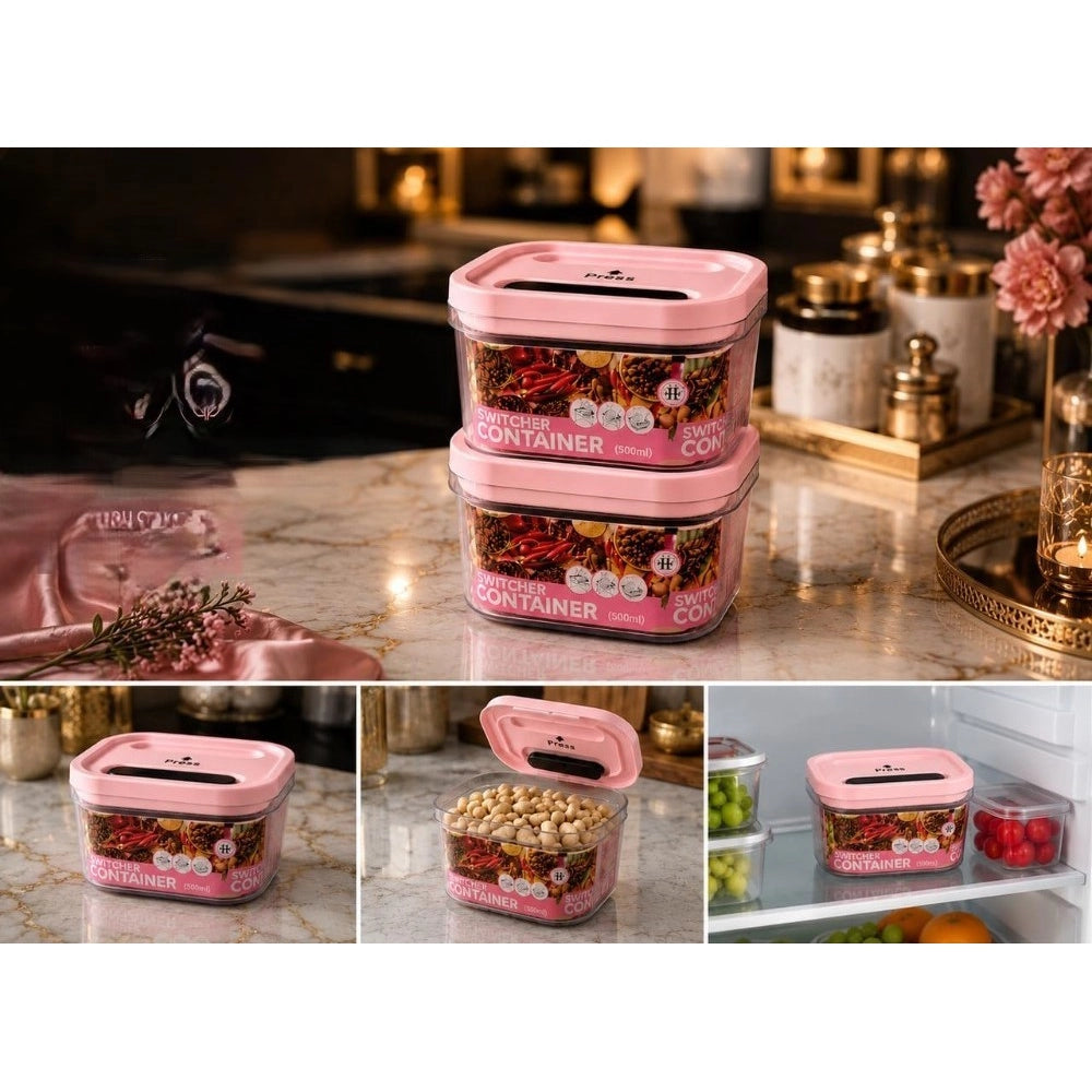 Pack of 2 Switchers Airtight Storage Container Set 500 ML (Pink)
