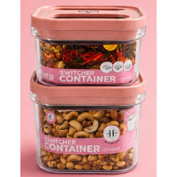 Pack of 2 Switchers Airtight Storage Container Set 1250 ML (Pink)