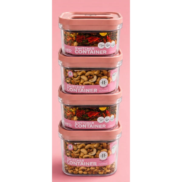 Pack of 4 Switchers Airtight Storage Container Set 1250 ML (Pink)