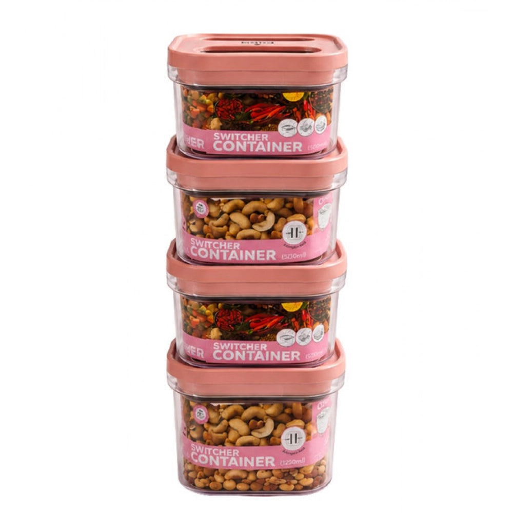 Pack of 4 Switchers Airtight Storage Container Set 1250 ML (Pink)