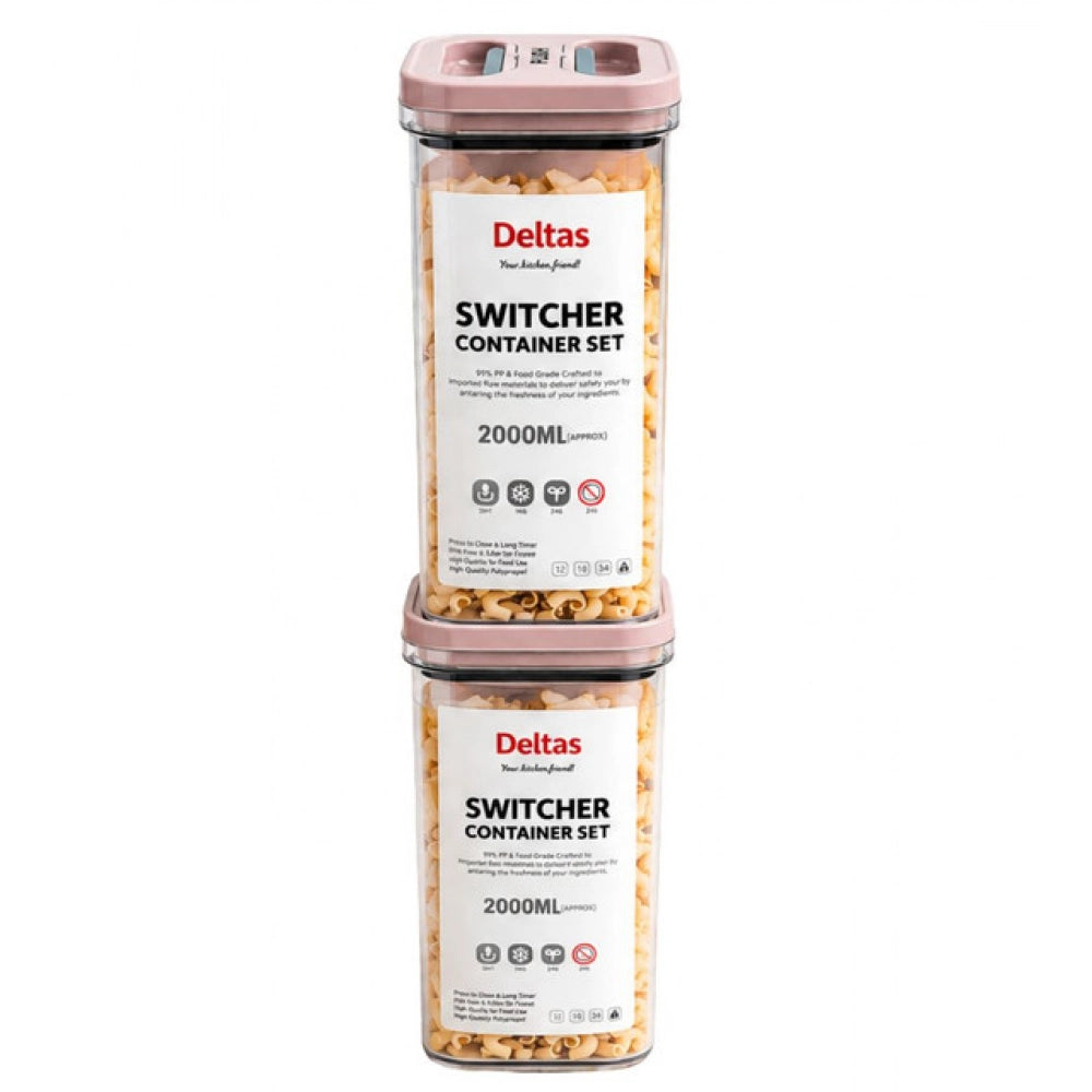 Pack of 2 Switchers Airtight Storage Container Set 2000 ML (Pink)
