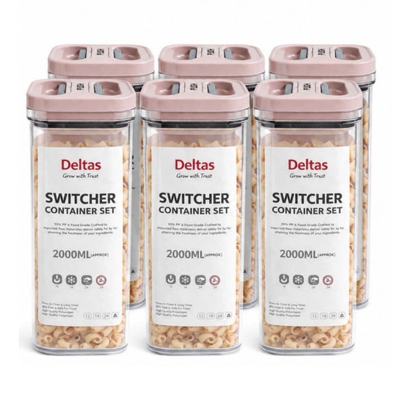 Pack of 6 Switchers Airtight Storage Container Set 2000 ML (Pink)