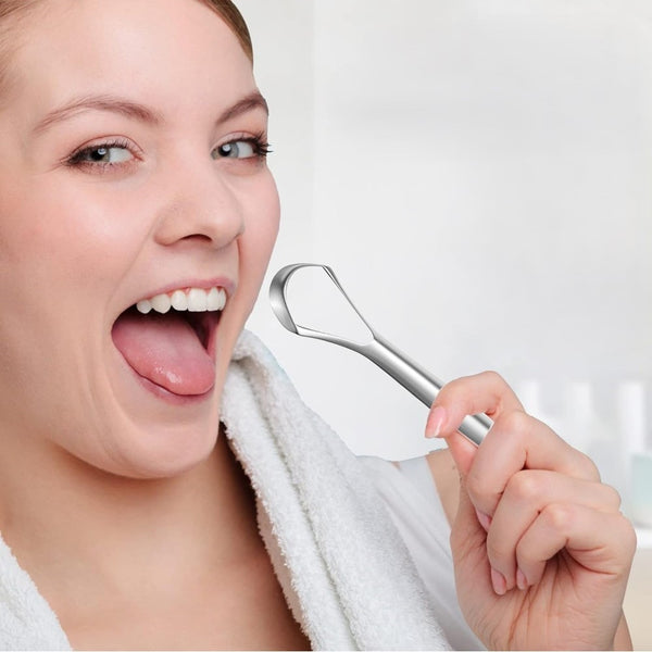 Pack of 2 Stainless Steel Tongue Scraper (Silver)