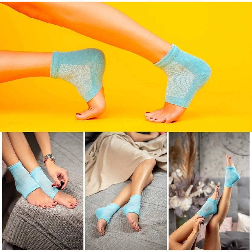 Pack of 2 Half Gel Cotton Heel Socks (Blue)