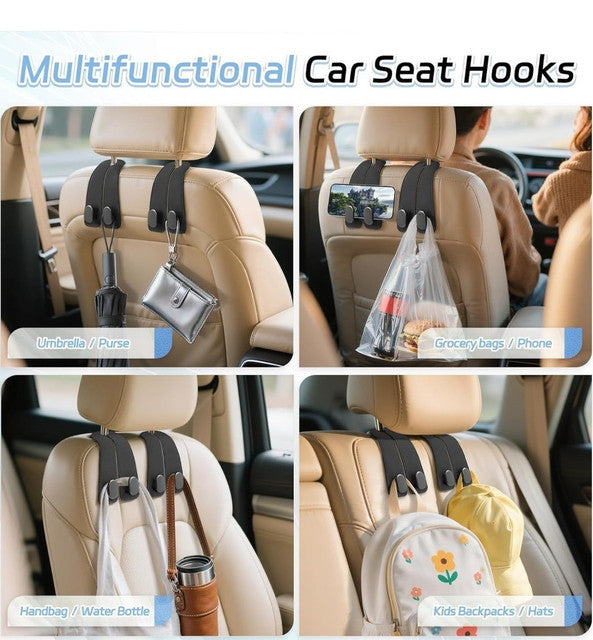 Generic Pack of 2 Leather Car Seat Headrest Hook (Black)