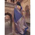 Women's Art Silk Printed Saree With Unstitched Blouse 5.5Mtr (Navy Blue)