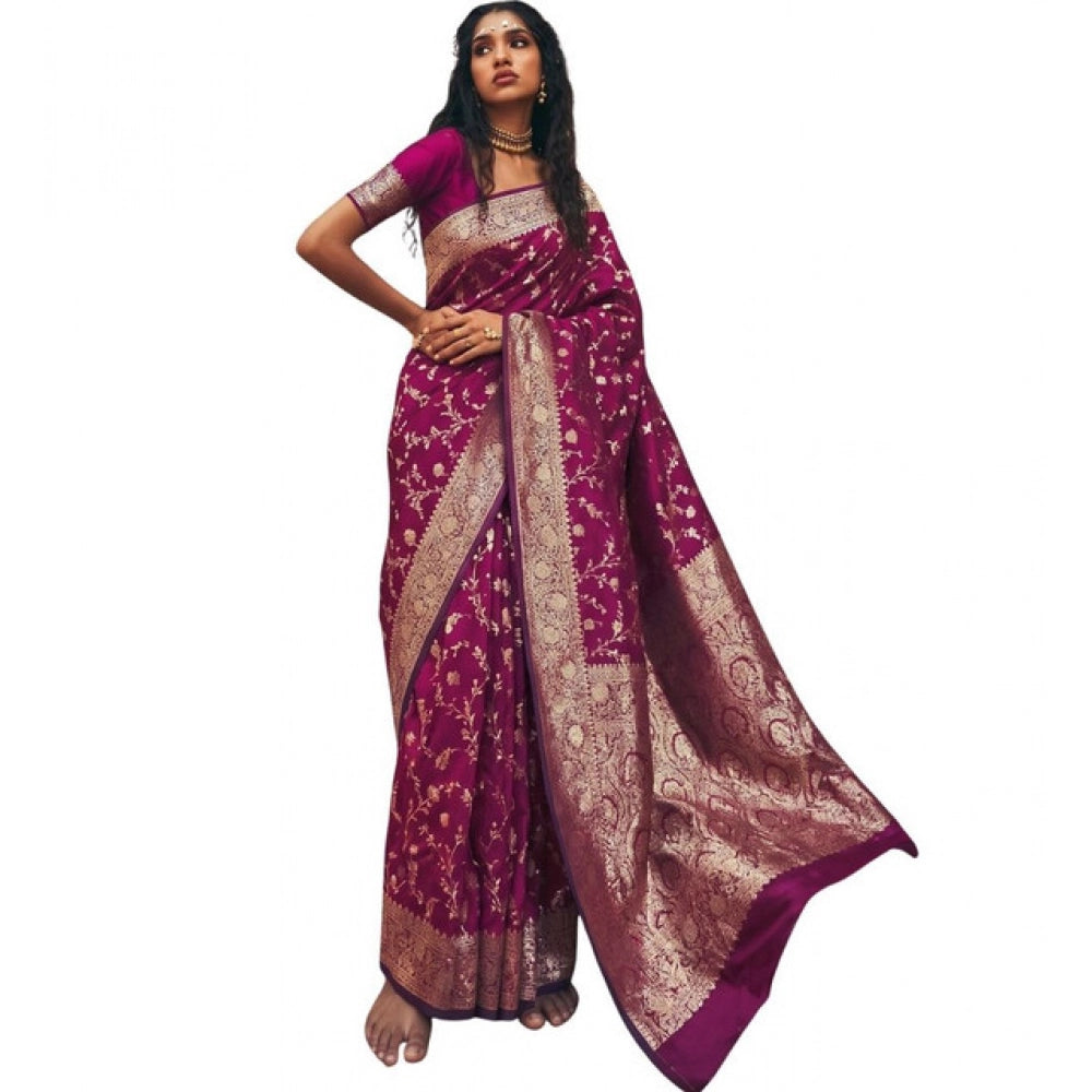 Women's Art Silk Printed Saree With Unstitched Blouse 5.5Mtr (Wine)