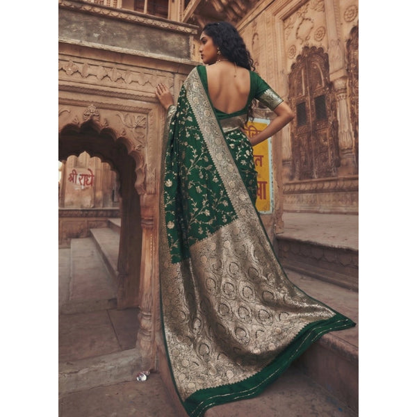 Women's Art Silk Printed Saree With Unstitched Blouse 5.5Mtr (Green)