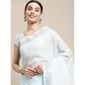 Women's Linen Cotton Striped Saree With Unstitched Blouse 5.5Mtr (Sky Blue)