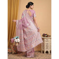 Women's Linen Cotton Printed Saree With Unstitched Blouse 5.5Mtr (Purple)