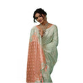 Women's Linen Cotton Printed Saree With Unstitched Blouse 5.5Mtr (Pista Green)