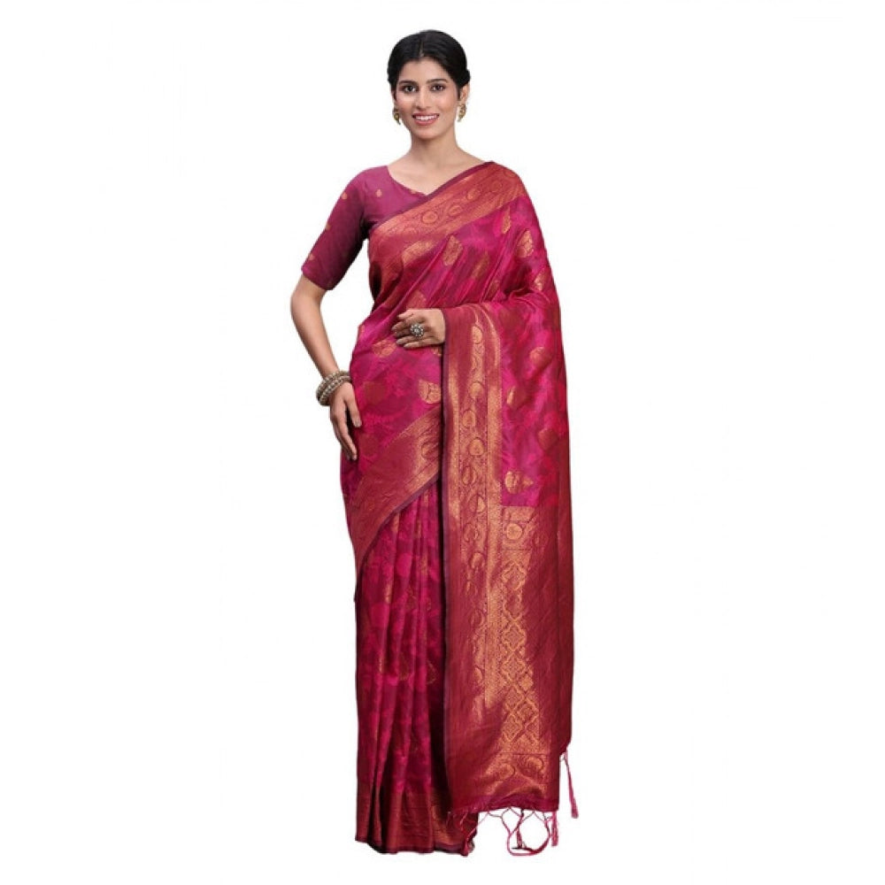 Women's Silk Printed Saree With Unstitched Blouse 5.5Mtr (Magenta)
