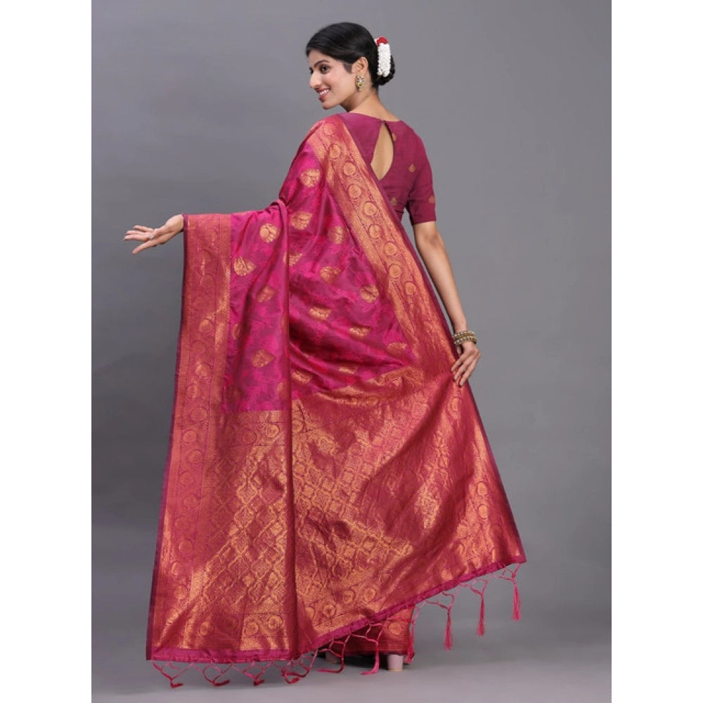 Women's Silk Printed Saree With Unstitched Blouse 5.5Mtr (Magenta)