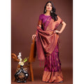 Women's Banarasi Silk Printed Saree With Unstitched Blouse 5.5Mtr (Purple)