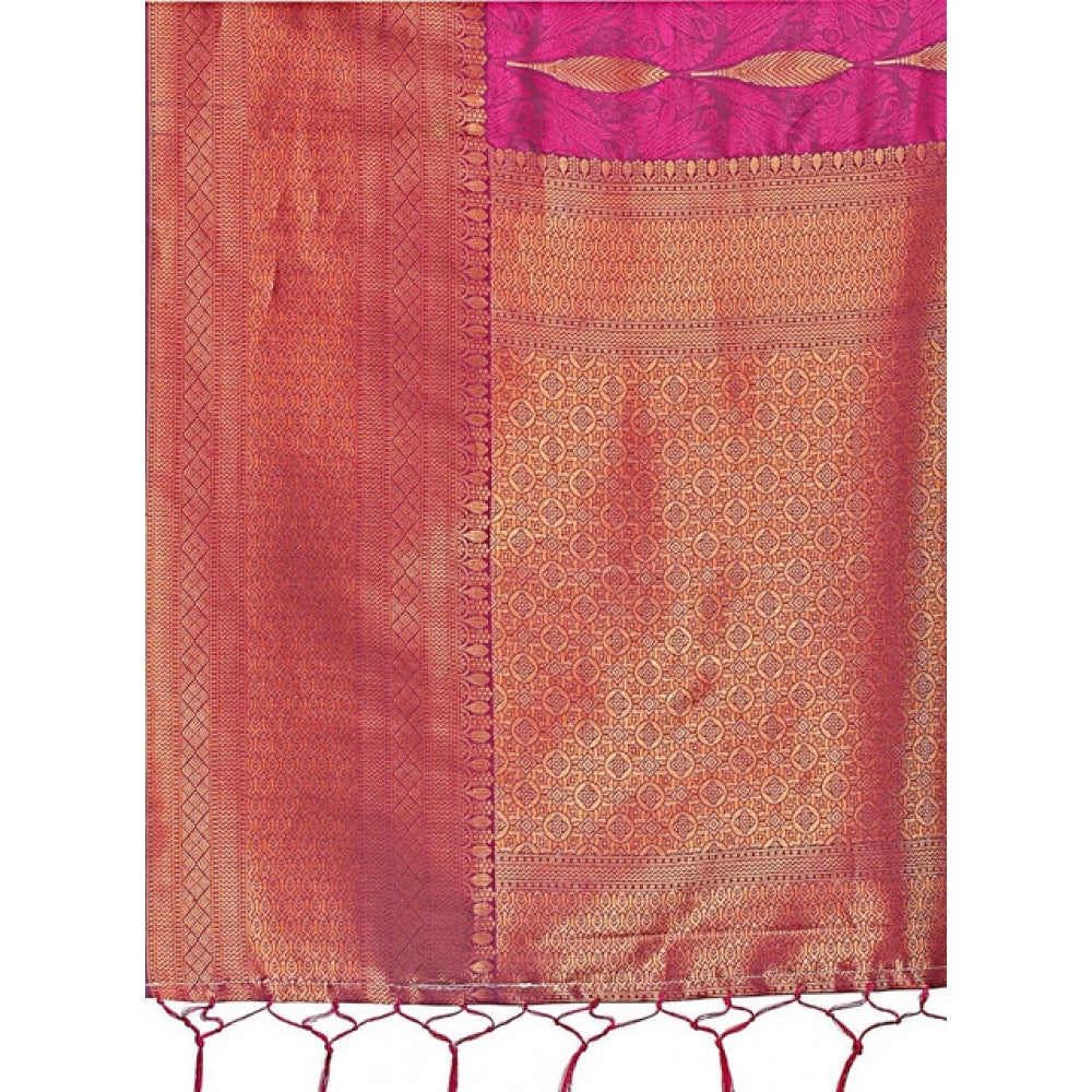 Women's Banarasi Silk Printed Saree With Unstitched Blouse 5.5Mtr (Purple)