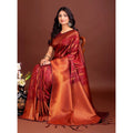 Women's Banarasi Silk Printed Saree With Unstitched Blouse 5.5Mtr (Maroon)