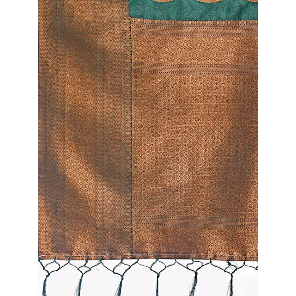 Women's Banarasi Silk Printed Saree With Unstitched Blouse 5.5Mtr (Green)