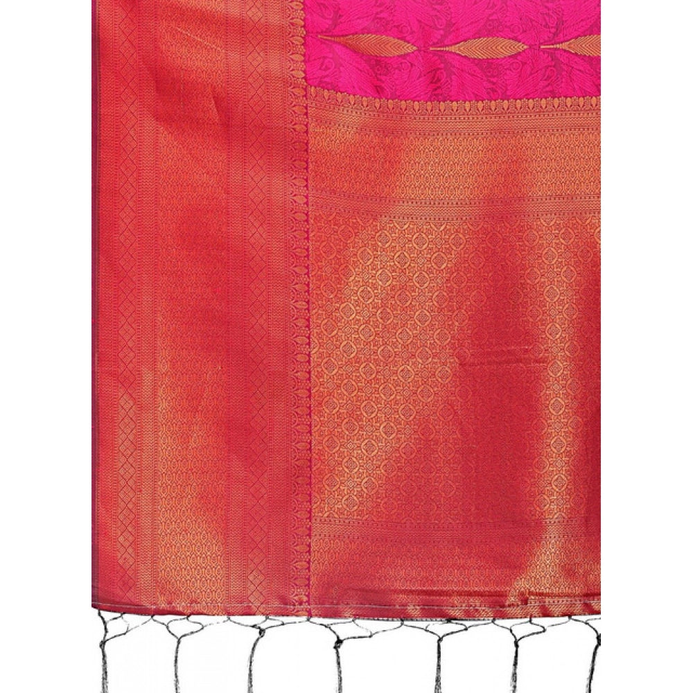 Women's Banarasi Silk Printed Saree With Unstitched Blouse 5.5Mtr (Magenta)