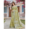 Women's Linen Embroidered Saree With Unstitched Blouse 5.5Mtr (Light Green)