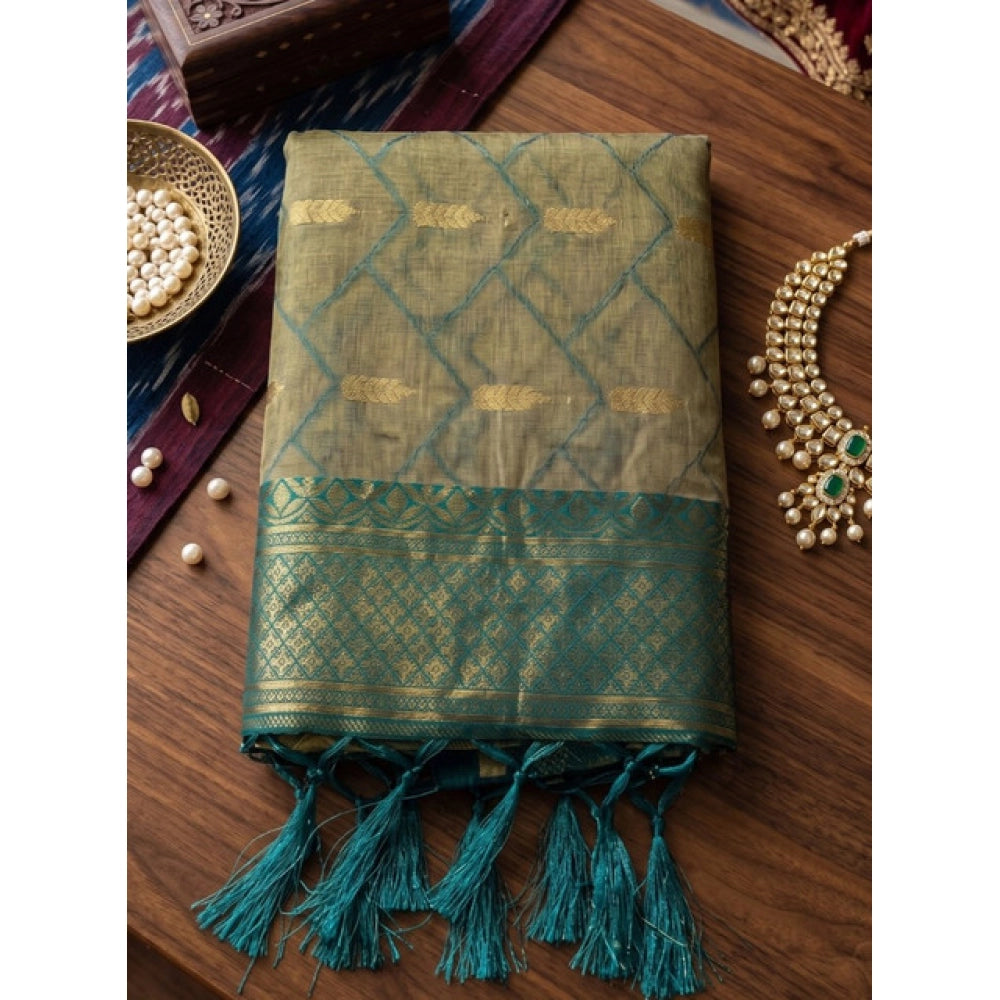 Women's Cotton Printed Saree With Unstitched Blouse 5.5Mtr (Multicolor)