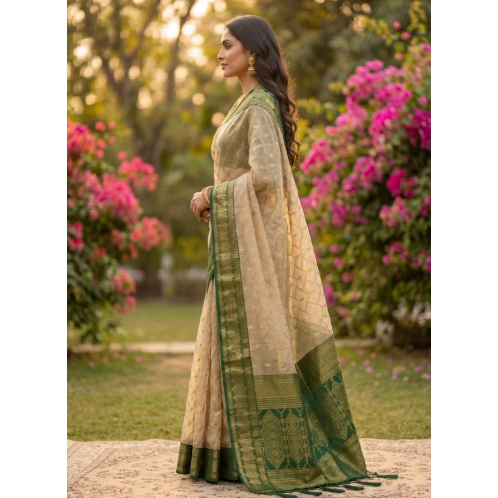 Women's Cotton Printed Saree With Unstitched Blouse 5.5Mtr (Multicolor)
