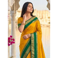 Women's Silk Blend Printed Saree With Unstitched Blouse 5.5Mtr (Yellow-Green)