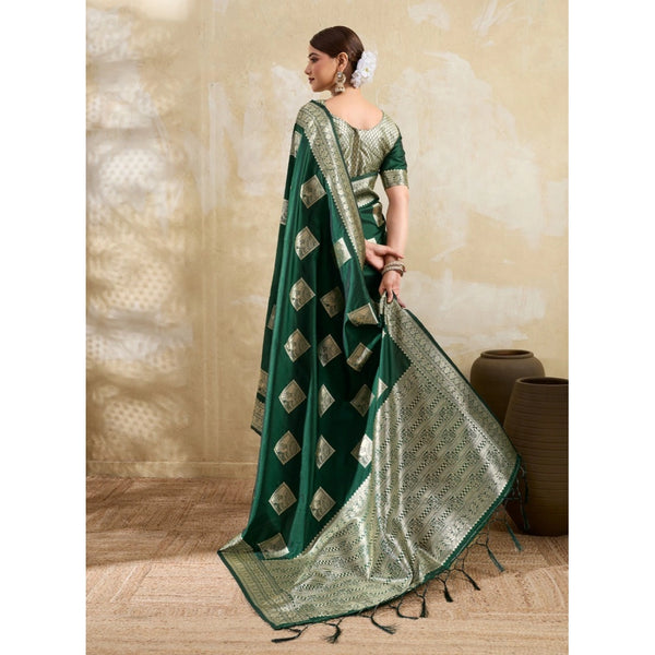 Women's Silk Blend Printed Saree With Unstitched Blouse 5.5Mtr (Dark Green)