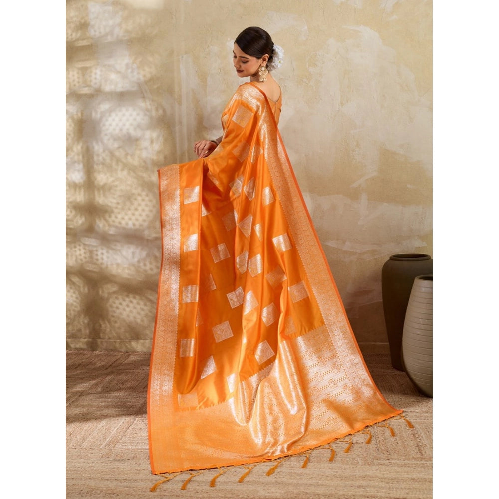 Women's Silk Blend Printed Saree With Unstitched Blouse 5.5Mtr (Orange)
