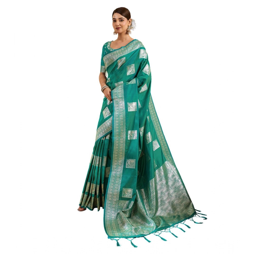 Women's Silk Blend Printed Saree With Unstitched Blouse 5.5Mtr (Sea Green)