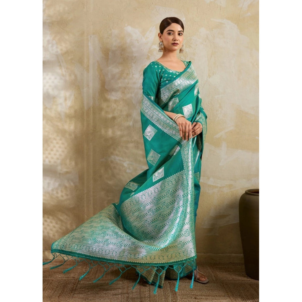 Women's Silk Blend Printed Saree With Unstitched Blouse 5.5Mtr (Sea Green)