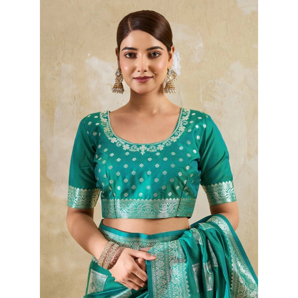 Women's Silk Blend Printed Saree With Unstitched Blouse 5.5Mtr (Sea Green)