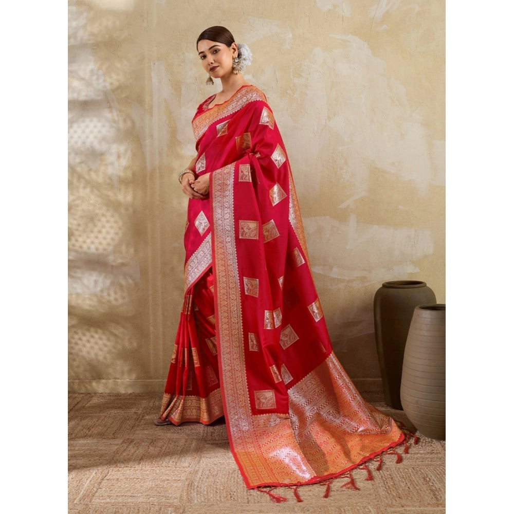 Women's Silk Blend Printed Saree With Unstitched Blouse 5.5Mtr (Red)