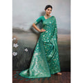 Women's Silk Blend Printed Saree With Unstitched Blouse 5.5Mtr (Rama Green)
