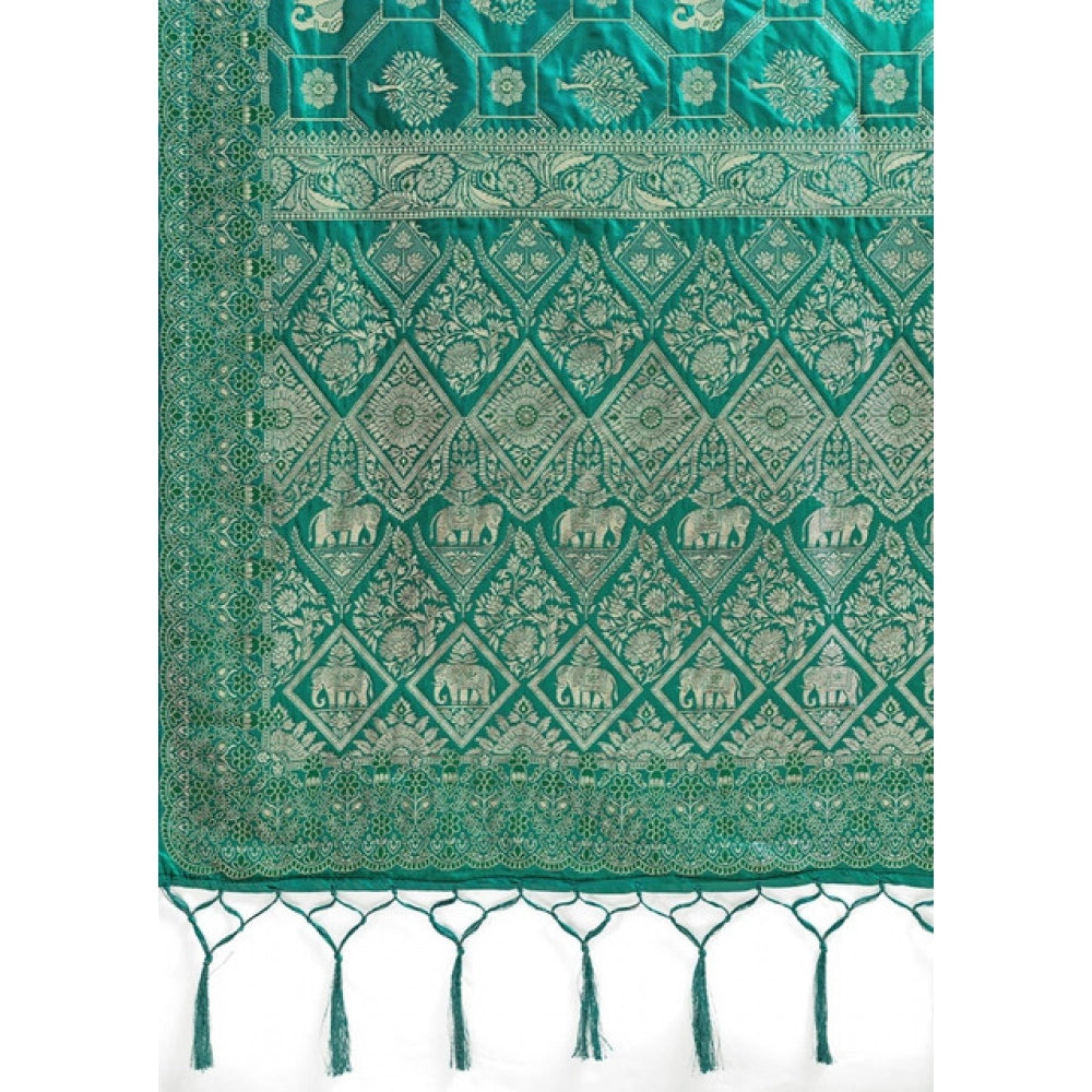 Women's Silk Blend Printed Saree With Unstitched Blouse 5.5Mtr (Rama Green)