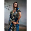 Women's Silk Blend Printed Saree With Unstitched Blouse 5.5Mtr (Navy Blue)