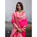 Women's Silk Blend Printed Saree With Unstitched Blouse 5.5Mtr (Pink)
