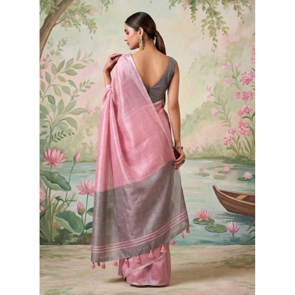Women's Tissue Silk Solid Saree With Unstitched Blouse 5.5Mtr (Baby Pink)