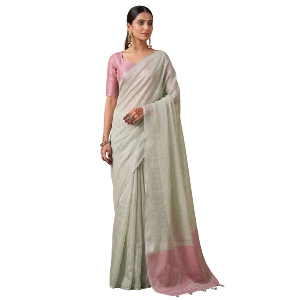 Women's Tissue Silk Solid Saree With Unstitched Blouse 5.5Mtr (Silver)